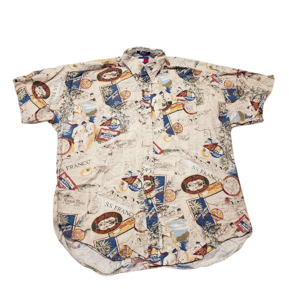 Vintage Tommy‎ Hilfiger Short Sleeve Franco Travel Print Button-Up Shirt M - Picture 6 of 6